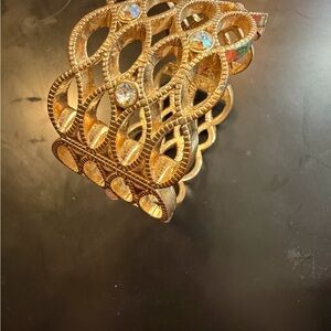 Vintage Gold Tone Filigree Cuff Bracelet with Rhinestones